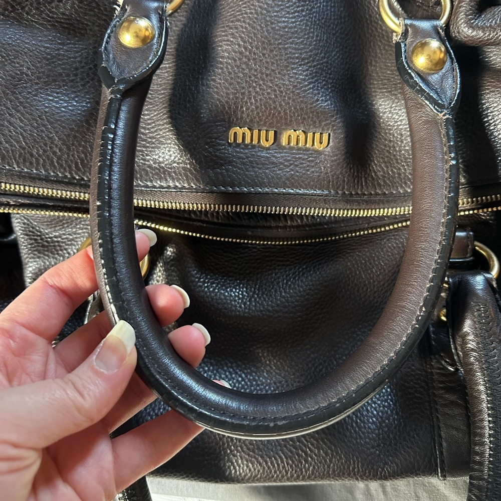 Miu Miu Brown Leather Bag with Gold Accents - Picture 3 of 16
